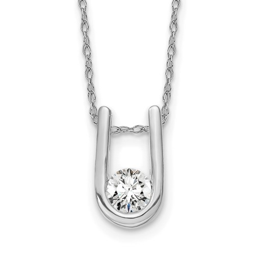 14K White Gold 0.33 Carat Lab Grown Diamond VS SI+ G+ Round Complete U-Shape Pendant Necklace, 18"
