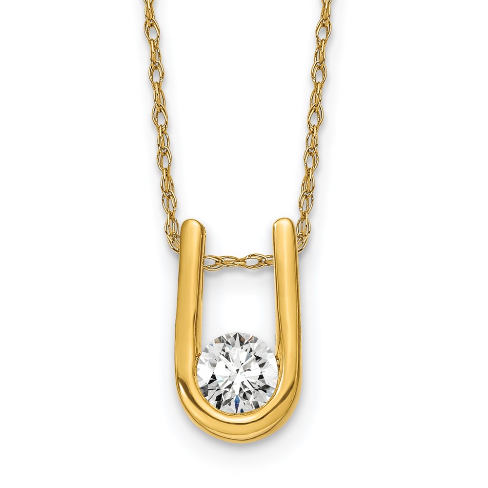 14k 1/3 carat Lab Grown Diamond VS/SI+ G+ Round Complete 18 inch U-Shape Pendant Necklace (PM5919-033-YLG-18)
