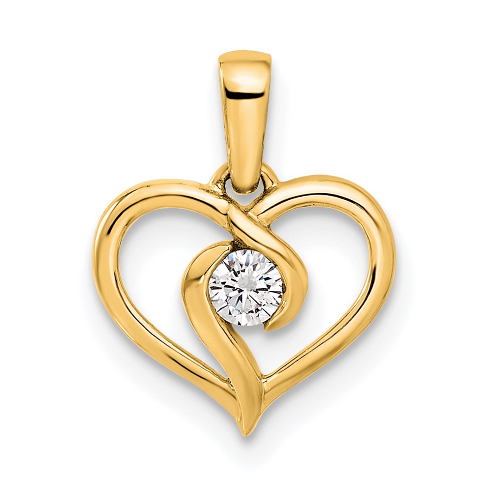 14K Yellow Gold 0.10 Carat Lab Grown Diamond VS SI+ G+ Complete Heart Pendant