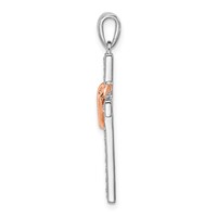 14K Two Tone Rose and White Gold 0.12 Carat Lab Grown Diamond VS SI+ G+ Complete Cross Pendant with Heart view 2