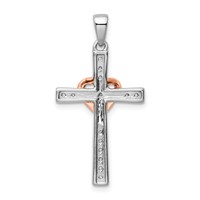 14K Two Tone Rose and White Gold 0.12 Carat Lab Grown Diamond VS SI+ G+ Complete Cross Pendant with Heart view 3