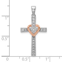 14K Two Tone Rose and White Gold 0.12 Carat Lab Grown Diamond VS SI+ G+ Complete Cross Pendant with Heart view 4