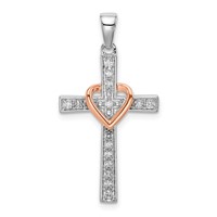 14K Two Tone Rose and White Gold 0.12 Carat Lab Grown Diamond VS SI+ G+ Complete Cross Pendant with Heart view 1