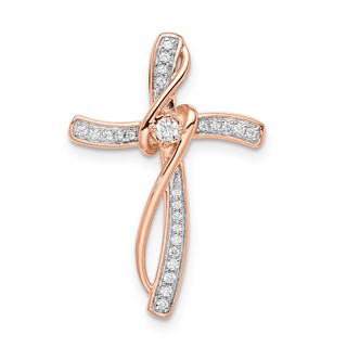 10k Rose Gold Polished Fancy Diamond Cross Chain Slide