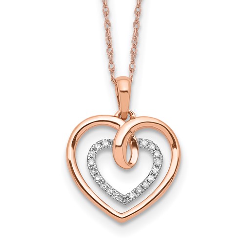 14K Two-Tone White and Rose Gold 0.10 Carat Lab Grown Diamond VS SI+ G+ Complete Heart Pendant Necklace, 18"