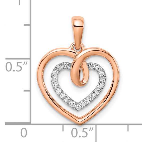 14k Two-tone White and Rose Diamond Heart Pendant