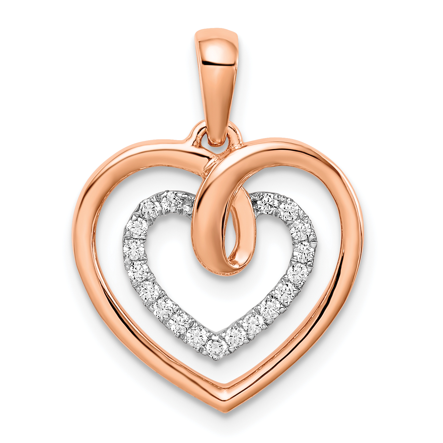 14k Two-tone White and Rose Heart Diamond Pendant (PM6068-010-WRA)