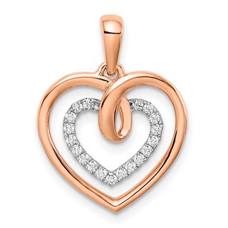 14k Two-tone White and Rose Diamond Heart Pendant