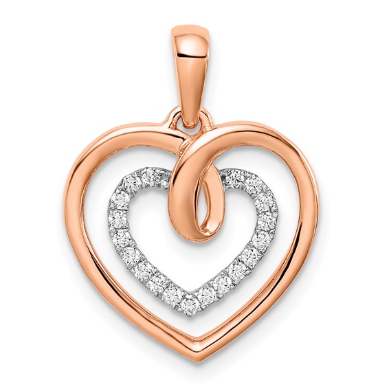 14k Two-tone White and Rose Diamond Heart Pendant