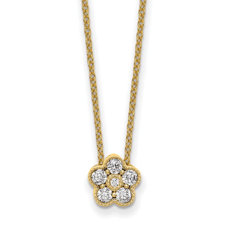 True Origin 14k 1/4 carat Lab Grown Diamond VS DEF 18 inch Floral Pendant Necklace