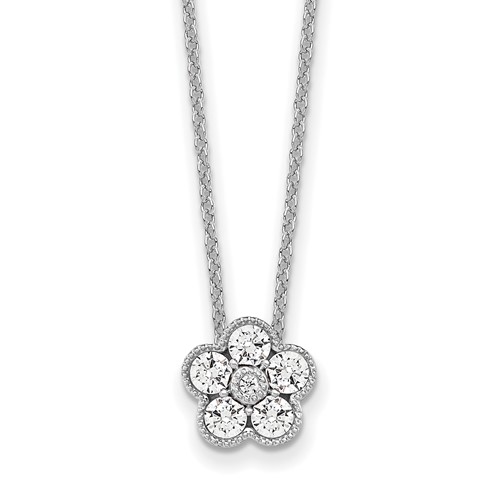 True Origin 14K White Gold 0.50 Carat Lab Grown Diamond VS+ F+ Complete Floral Necklace, 18"