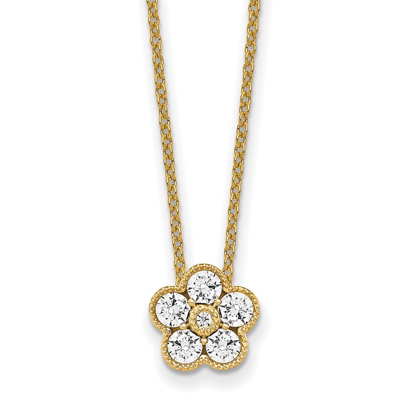 True Origin 14k 1/2 carat Lab Grown Diamond VS DEF 18 inch Floral Pendant Necklace