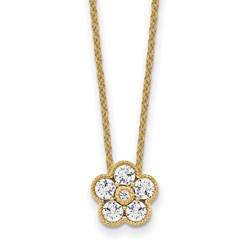 True Origin 14K Yellow Gold 0.50 Carat Lab Grown Diamond VS+ F+ Complete Floral Necklace, 18"