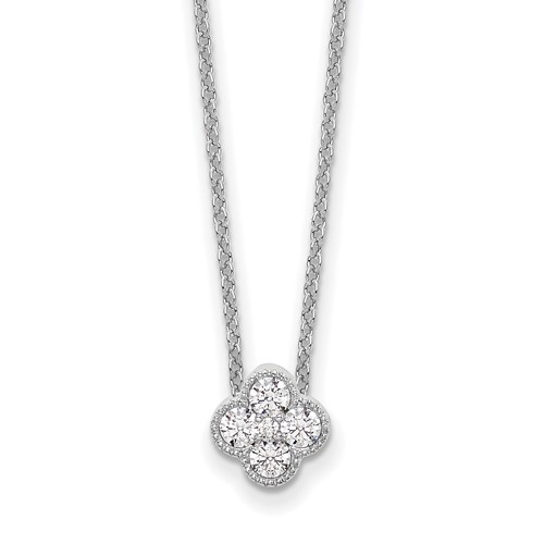 14K White Gold 0.25 Carat Lab Grown Diamond VS SI+ G+ Complete Bloom Pendant Necklace, 18"