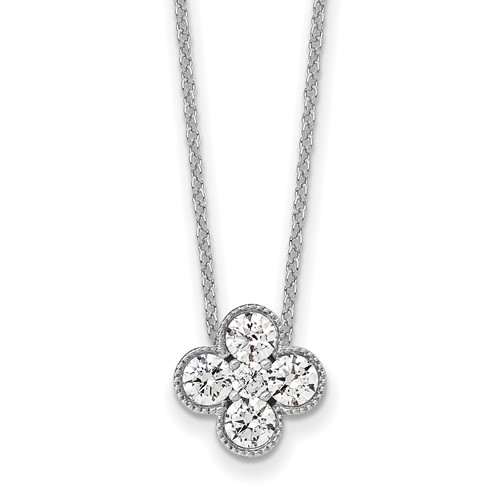True Origin 14K White Gold 0.75 Carat Lab Grown Diamond VS+ F+ Complete Bloom Floral Necklace, 18"