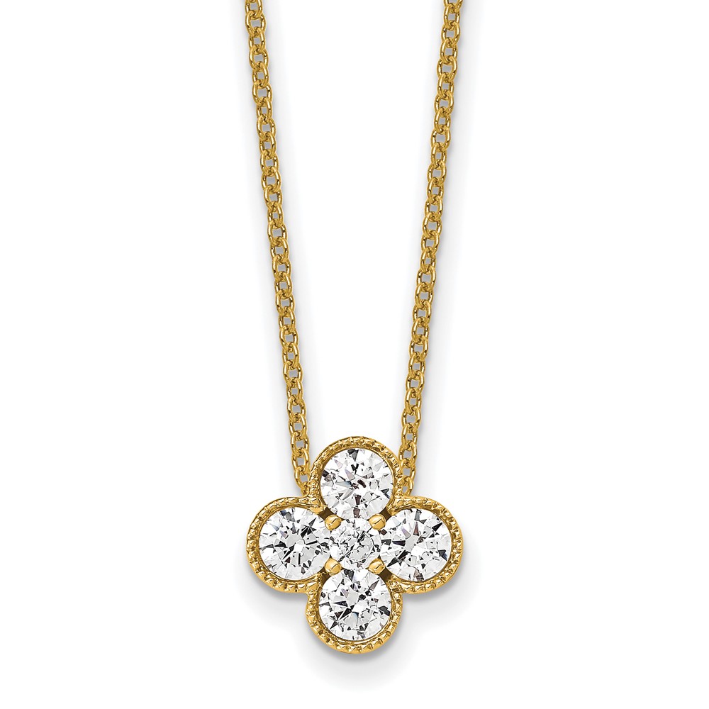 True Origin 14K Yellow Gold 0.75 Carat Lab Grown Diamond VS+ F+ Complete Bloom Floral Necklace, 18"