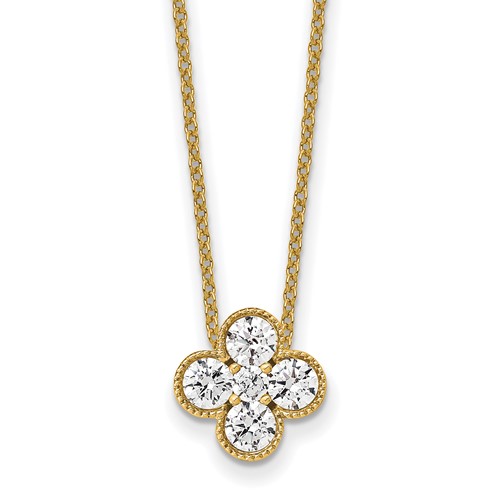 True Origin 14K Yellow Gold 0.75 Carat Lab Grown Diamond VS+ F+ Complete Bloom Floral Necklace, 18"