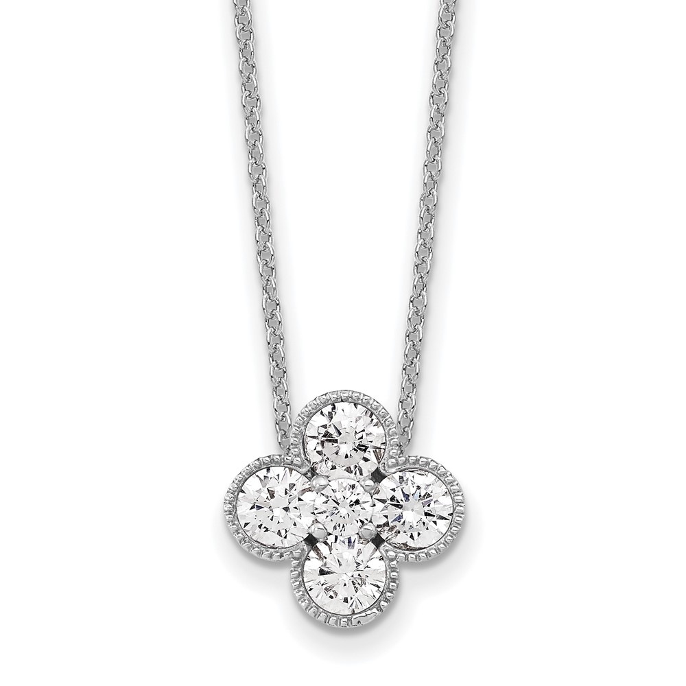 True Origin 14K White Gold 1 Carat Lab Grown Diamond VS+ F+ Complete Bloom Floral Necklace, 18"