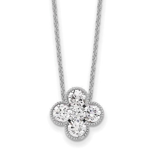 True Origin 14K White Gold 1 Carat Lab Grown Diamond VS+ F+ Complete Bloom Floral Necklace, 18"