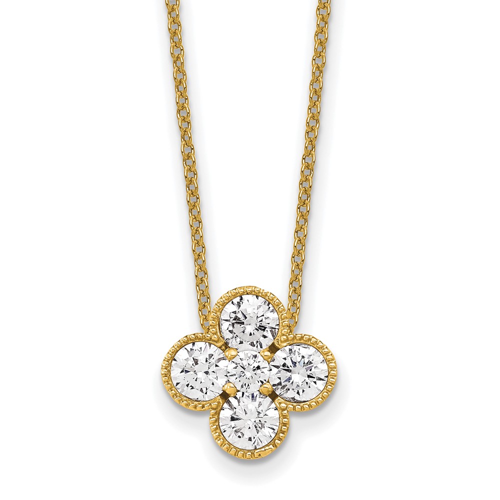 True Origin 14K Yellow Gold 1 Carat Lab Grown Diamond VS+ F+ Complete Bloom Floral Necklace, 18"