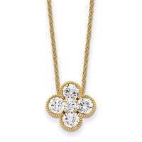 True Origin 14K Yellow Gold 1 Carat Lab Grown Diamond VS+ F+ Complete Bloom Floral Necklace, 18" view 1
