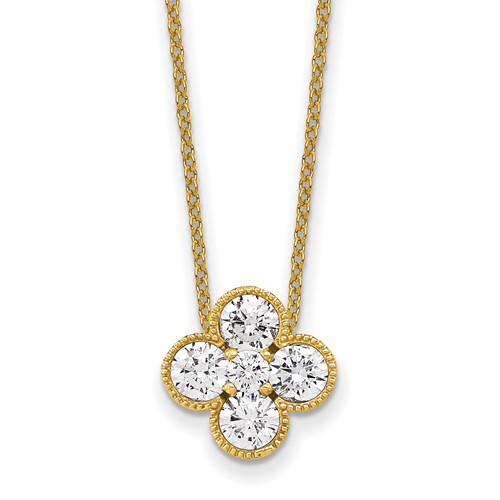 True Origin 14K Yellow Gold 1 Carat Lab Grown Diamond VS+ F+ Complete Bloom Floral Necklace, 18"