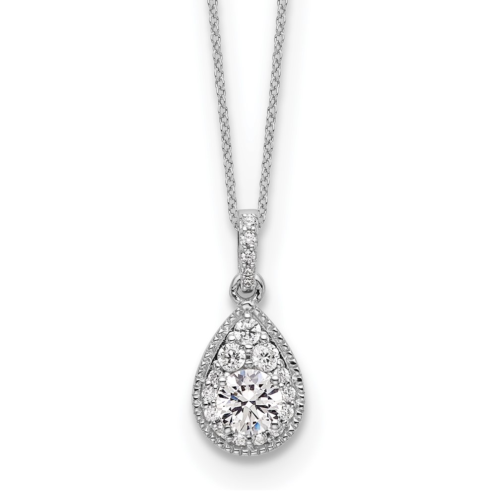 10K White Gold 0.50 Carat Lab Grown Diamond VS SI+ G+ Complete Teardrop Halo Pendant Necklace, 18"