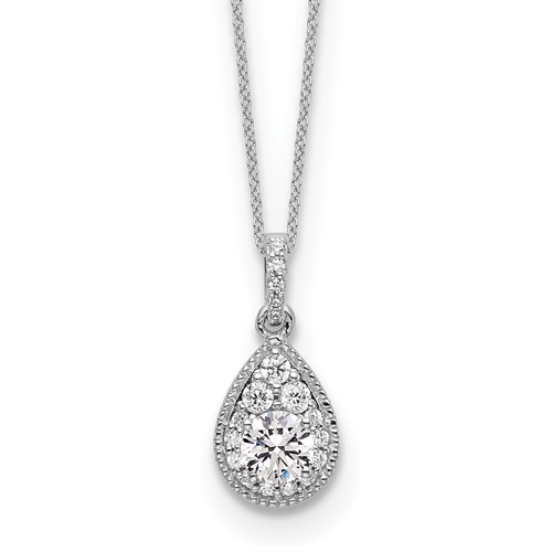 10K White Gold 0.50 Carat Lab Grown Diamond VS SI+ G+ Complete Teardrop Halo Pendant Necklace, 18"