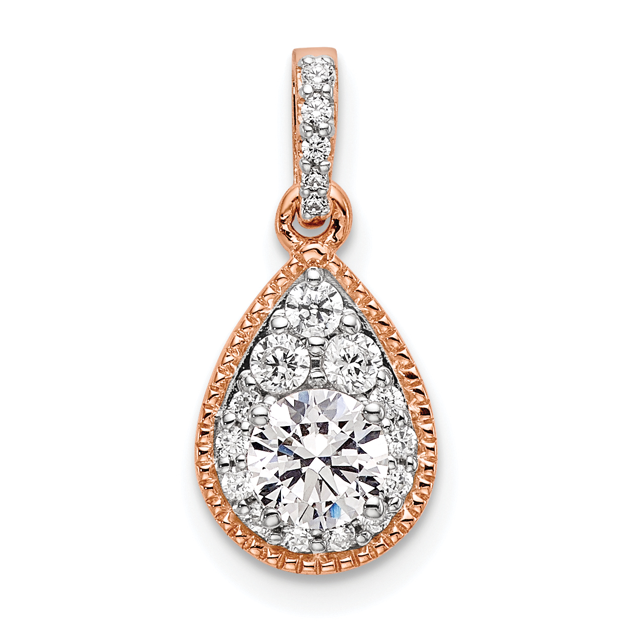14k Rose Gold 1/2 carat Lab Grown Diamond VS/SI+ G+ Complete Teardrop Dangle Pendant (PM6536-050-RLG)