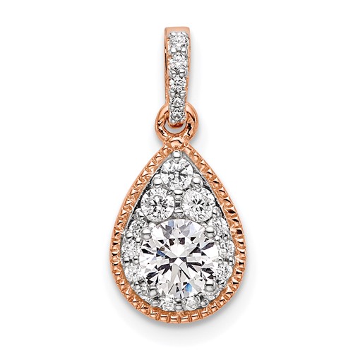 14K Rose Gold 0.50 Carat Lab Grown Diamond VS SI+ G+ Complete Teardrop Dangle Pendant