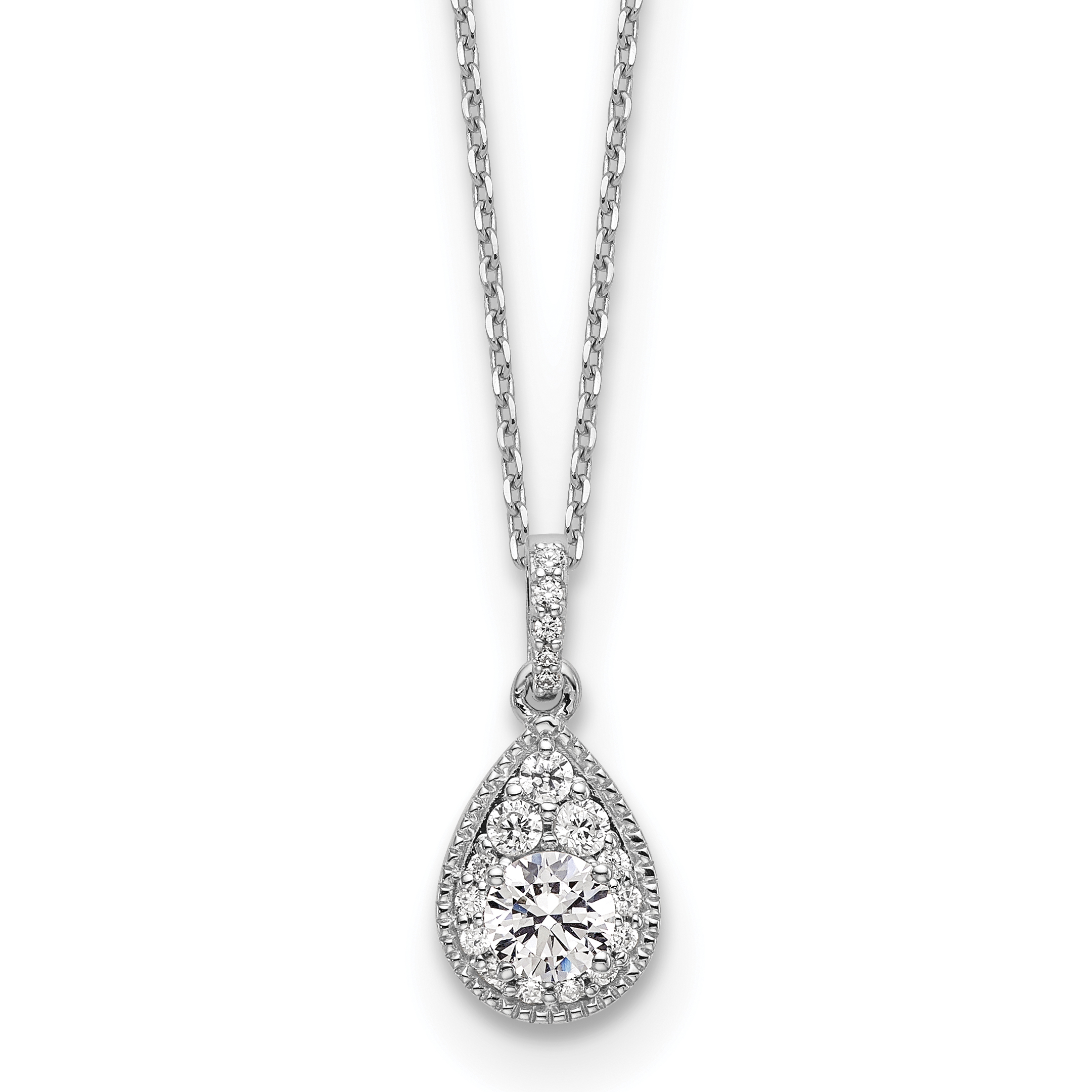 14k White Gold 1/2 carat Lab Grown Diamond VS/SI+ G+ Complete 18 inch Teardrop Pendant Necklace (PM6536-050-WLG-18)