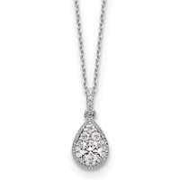 14K White Gold 0.50 Carat Lab Grown Diamond VS SI+ G+ Complete Teardrop Halo Pendant Necklace, 18" view 1
