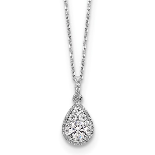 14K White Gold 0.50 Carat Lab Grown Diamond VS SI+ G+ Complete Teardrop Halo Pendant Necklace, 18"