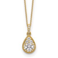 14K Yellow Gold 0.50 Carat Lab Grown Diamond VS SI+ G+ Complete Teardrop Halo Pendant Necklace, 18" view 1