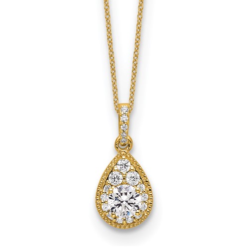 14K Yellow Gold 0.50 Carat Lab Grown Diamond VS SI+ G+ Complete Teardrop Halo Pendant Necklace, 18"