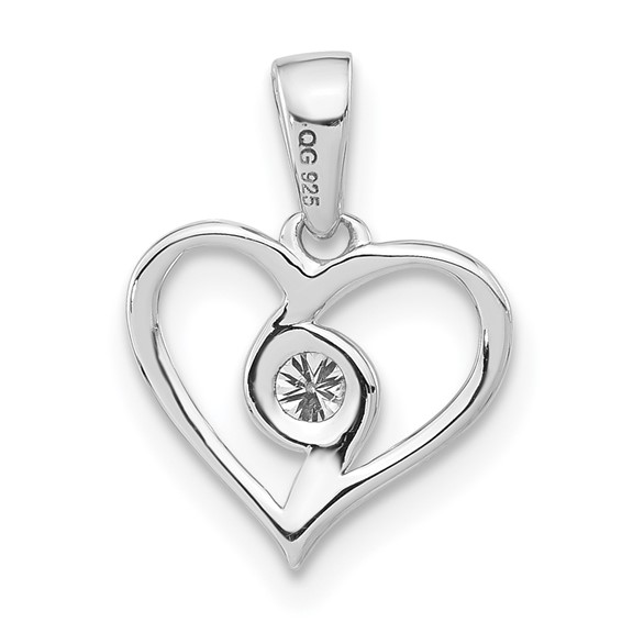 Sterling Silver Polished Diamond Heart Pendant