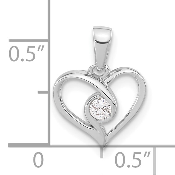 Sterling Silver Polished Diamond Heart Pendant