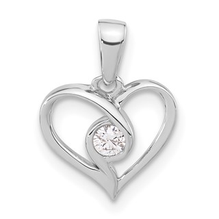 Sterling Silver Polished Diamond Heart Pendant