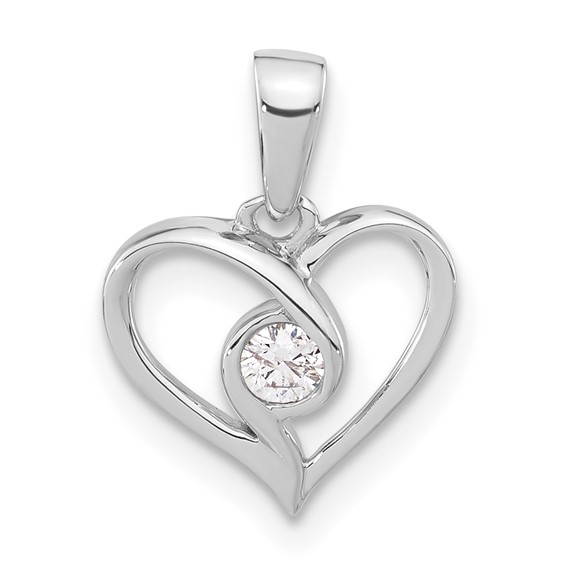 Sterling Silver Polished Diamond Heart Pendant