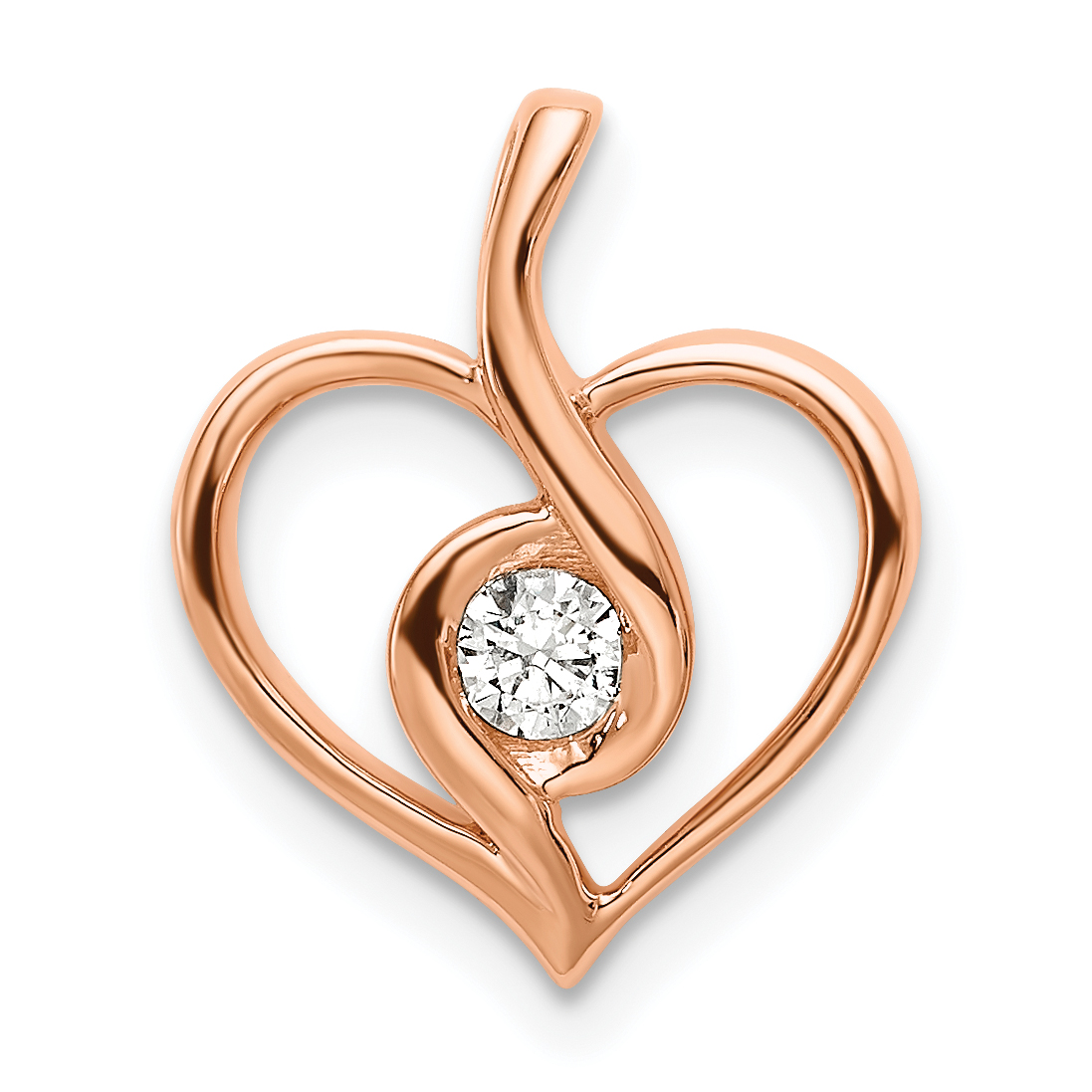14k Rose Gold 1/10 carat Lab Grown Diamond VS/SI+ G+ Complete Bezel Open Heart Pendant (PM6599-010-RLG)