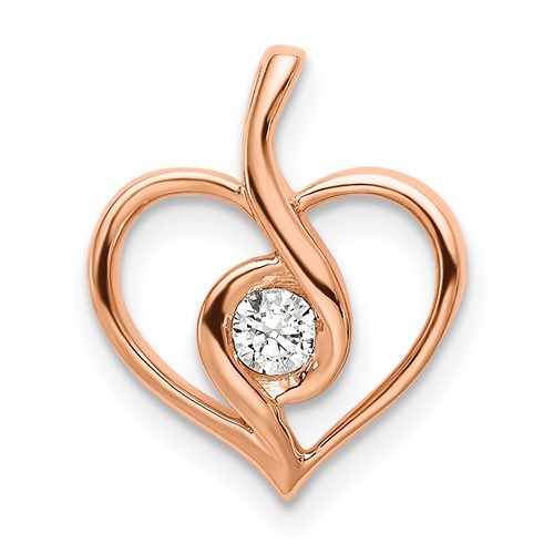 14K Rose Gold 0.10 Carat Lab Grown Diamond VS SI+ G+ Complete Bezel Open Heart Pendant