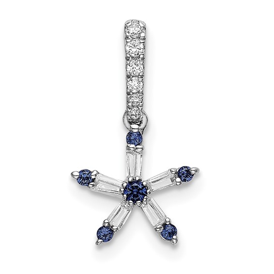 14k White Gold Blue Sapphire and Diamond Star Pendant