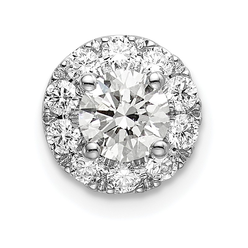 14k White Gold 3/4 carat Lab Grown Diamond VS/SI+ G+ Round Halo Chain Slide Pendant