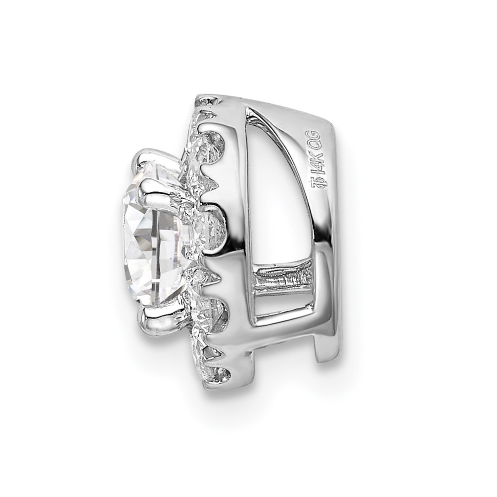 14k White Gold 1 carat Lab Grown Diamond VS/SI+ G+ Round Halo Chain Slide Pendant (PM6635-100-WLG)