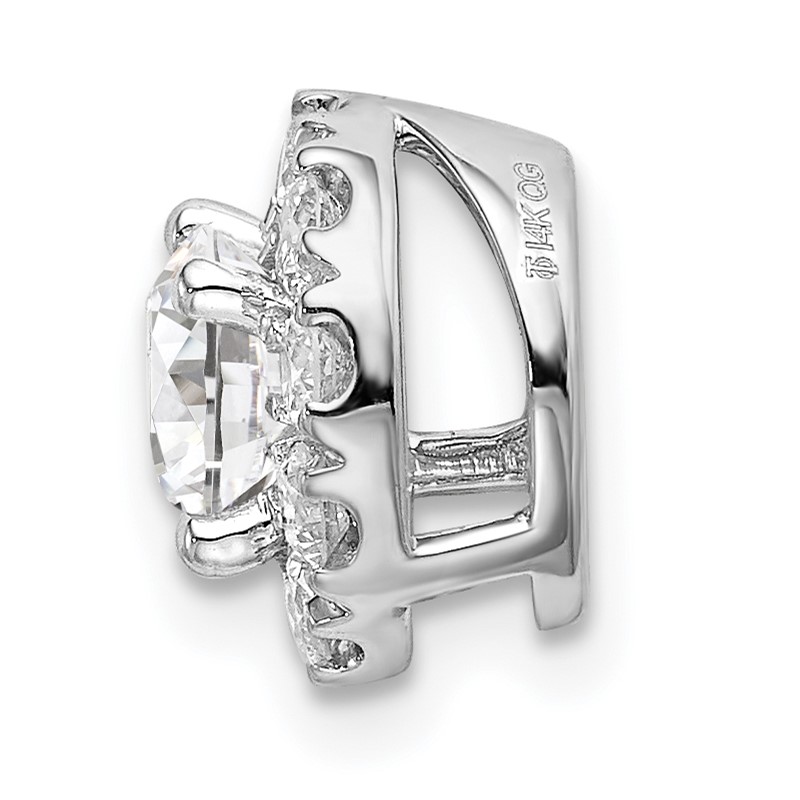 14k White Gold 1 carat Lab Grown Diamond VS/SI+ G+ Round Halo Chain Slide Pendant