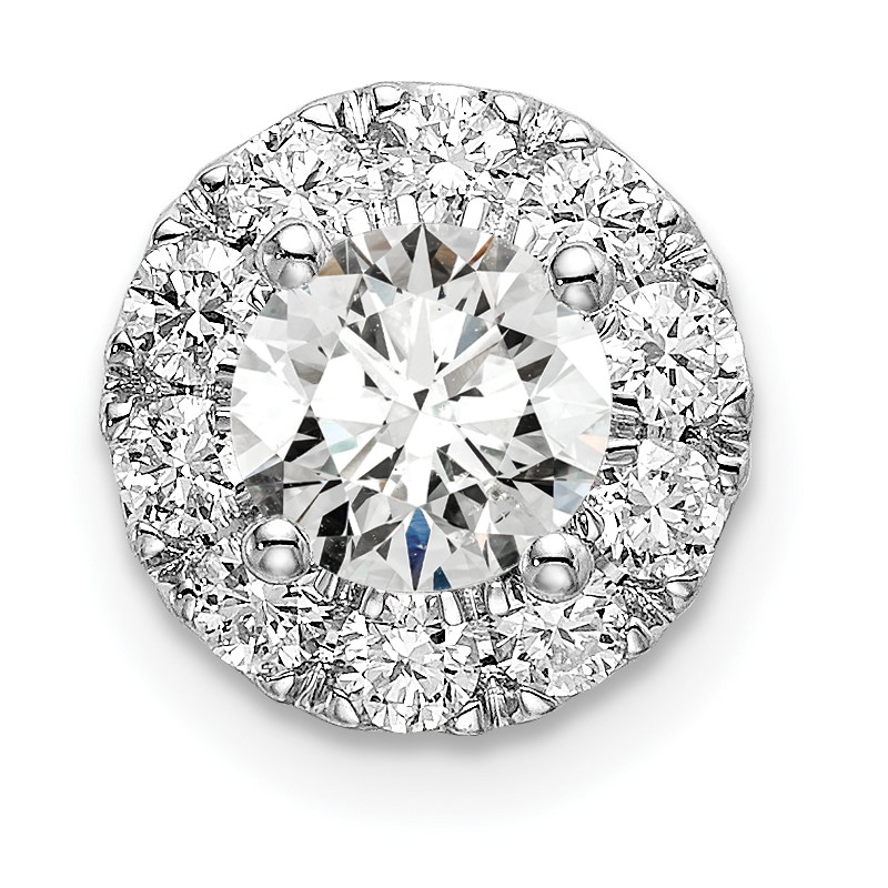 14k White Gold 1 carat Lab Grown Diamond VS/SI+ G+ Round Halo Chain Slide Pendant