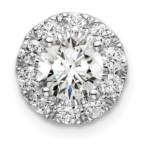 14K White Gold 1 Carat Lab Grown Diamond VS SI+ G+ Round Halo Chain Slide Pendant