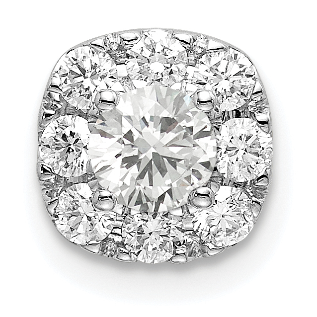 14k White Gold 1/2 carat Lab Grown Diamond VS/SI+ G+ Complete Cushion Halo Chain Slide Pendant (PM6636-050-WLG)