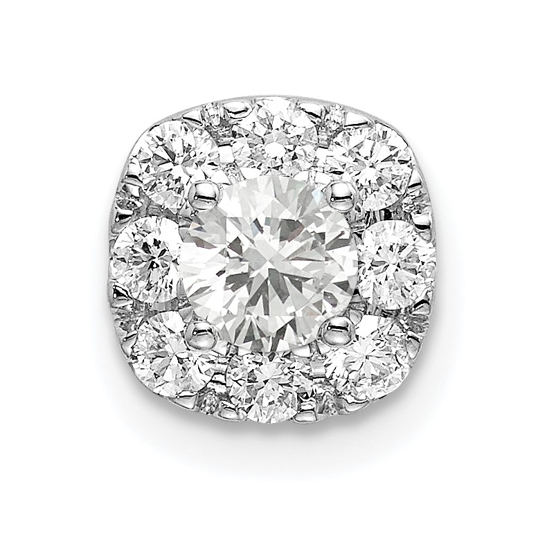 14k White Gold 1/2 carat Lab Grown Diamond VS/SI+ G+ Complete Cushion Halo Chain Slide Pendant