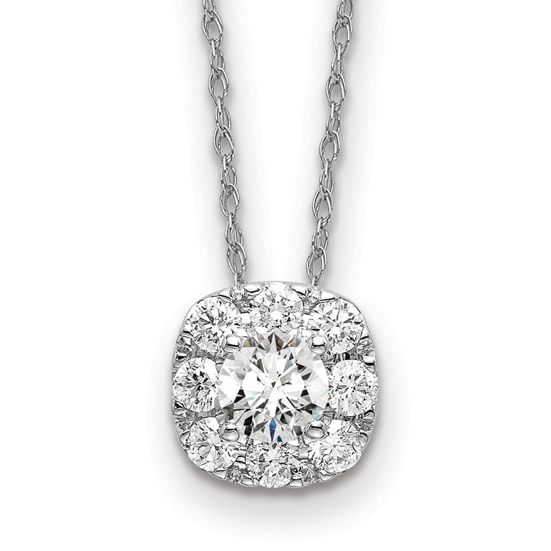 14kw Lab Grown Diamond VS/SI+ G+ Cushion Halo Pendant w/ chain